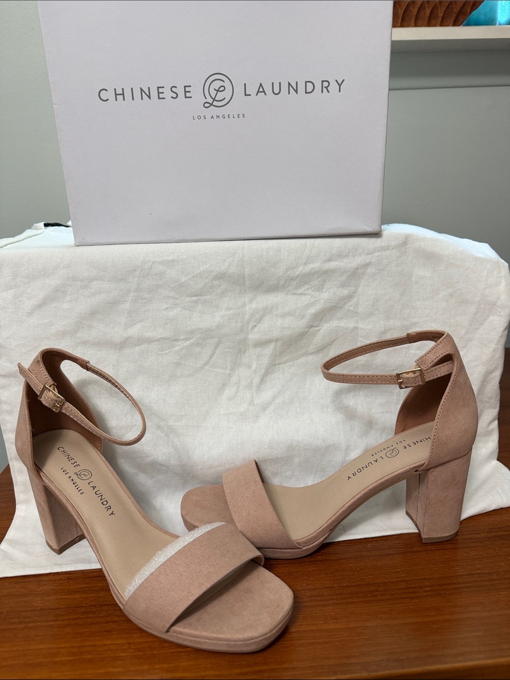 Chinese Laundry Blush Pink Ankle-Strap Block Heels